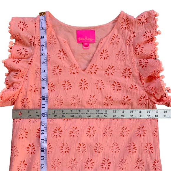 Lilly Pulitzer Astara Dress in Peach Flamingo Lilly Palm Tree Eyelet Size XXS - Picture 7 of 9